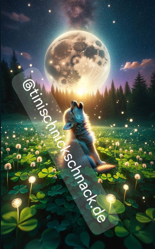 Diamond Painting Bild "Wolfskind im Mondschein" von AI-Artist Sandrietta_ai 40x60cm (inkl. Fairy Dust & Neon Steinen)