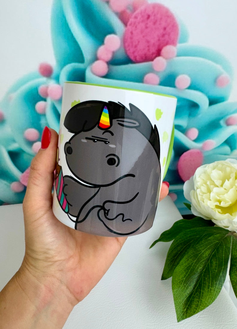 TiniSchnickschnack Pummeleinhorn "Grummeleinhorn-Konfettikanone" - Tasse grün 330ml