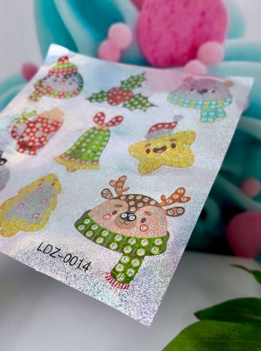 Diamond Painting Glitzer Sticker Set "Xmas-Animal" 9 Stück (ST014)