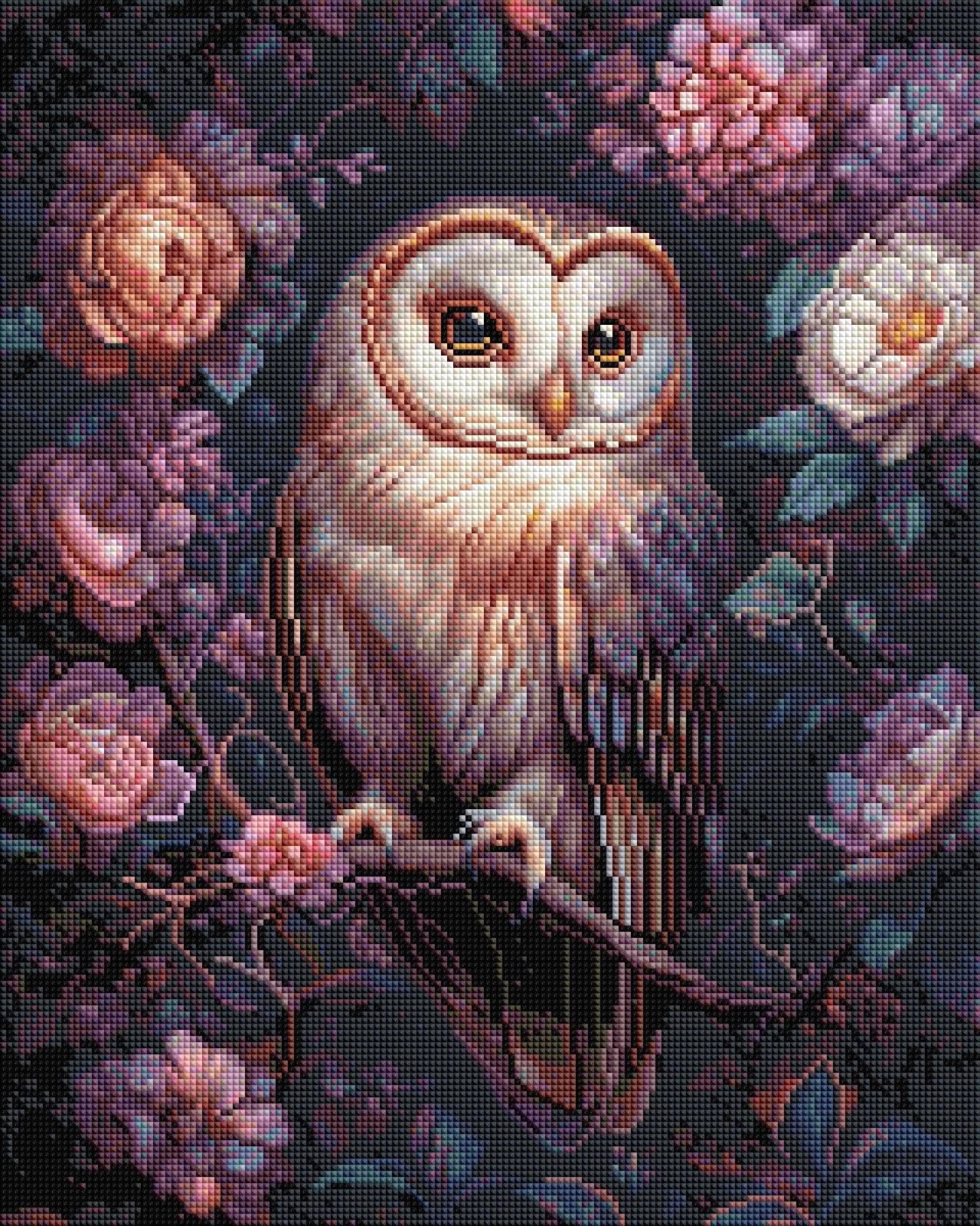 Diamond Painting Bild "Eule im Nachtschimmer" von AI-Artist Sandrietta_ai (inkl. Feenstaub) 40x50cm TSS-665