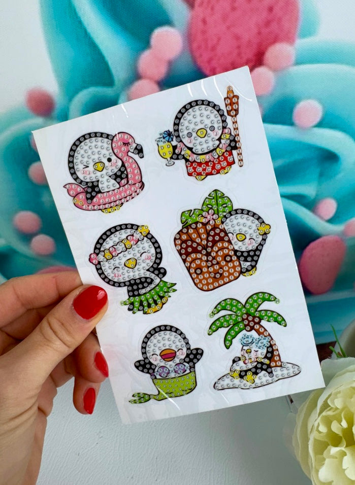 Diamond Painting Sticker Set "Pinguin-Sommerparty" 11 Stück (ST0181)