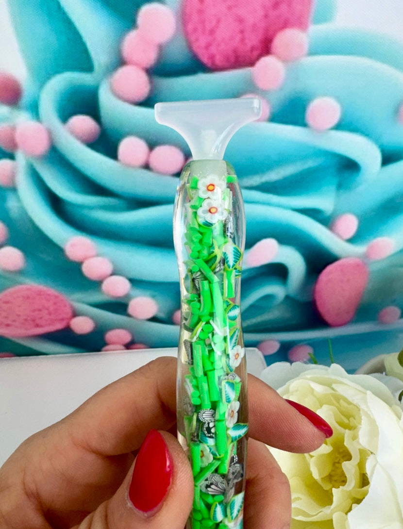 Diamond Painting Harz Ergo-Stift "Schmetterlingswiese" Konfetti grün/weiß (E3)