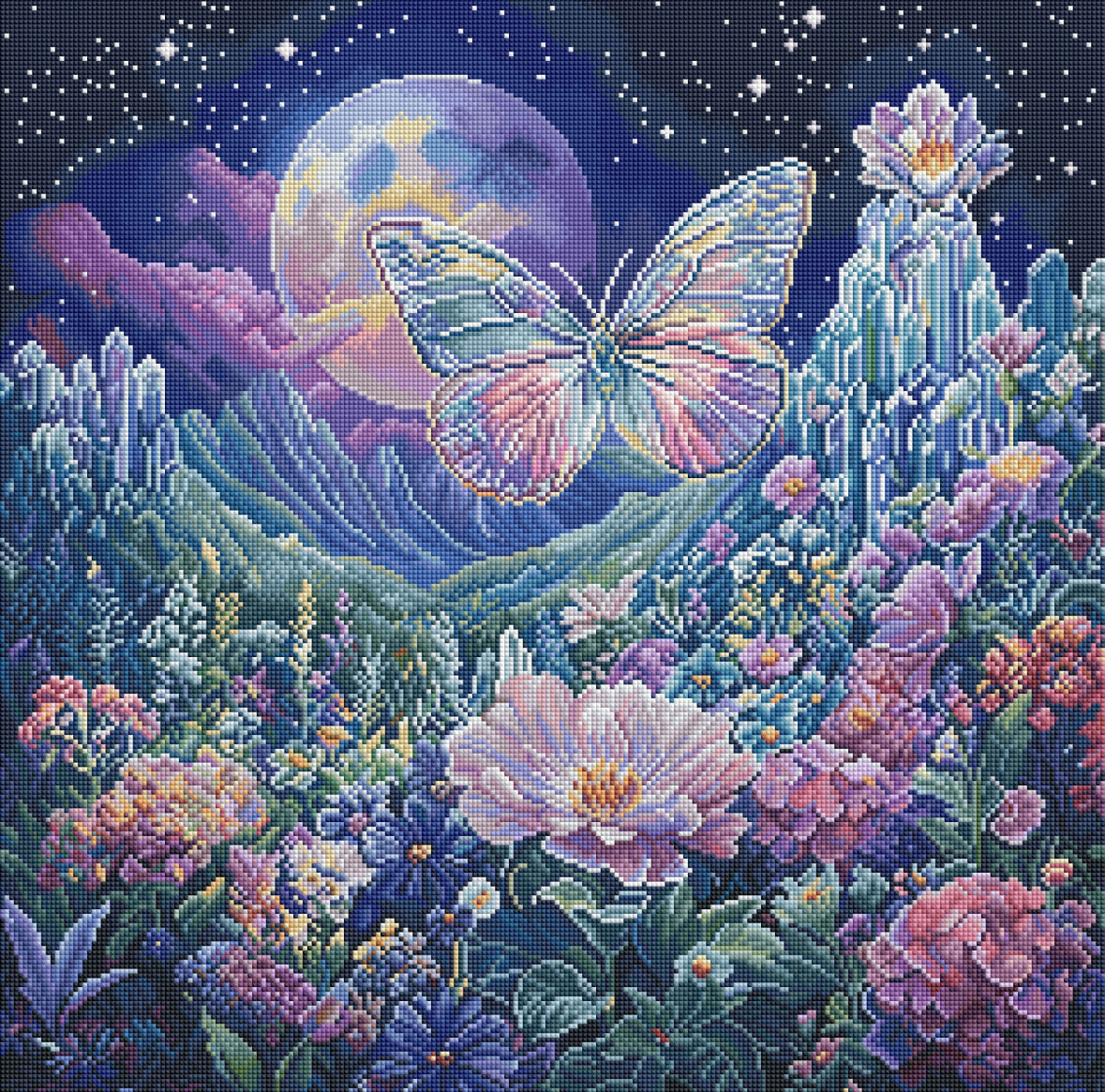 Diamond Painting Bild "Moonlight Garden" von AI-Artist Sandrietta_ai 60x60cm (inkl. Feenstaub) TSS-672