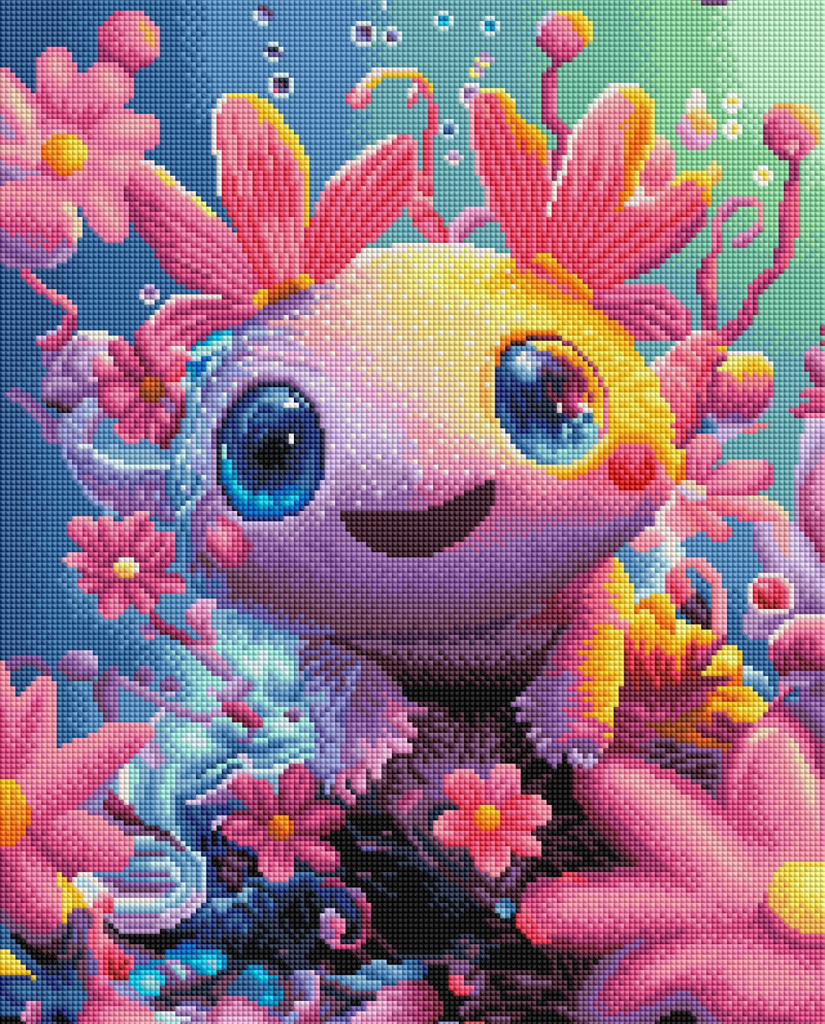 Diamond Painting Bild Axolotl "Sunny" von AI-Artist Bex.ai 40x50cm (inkl. Metallic Stones)