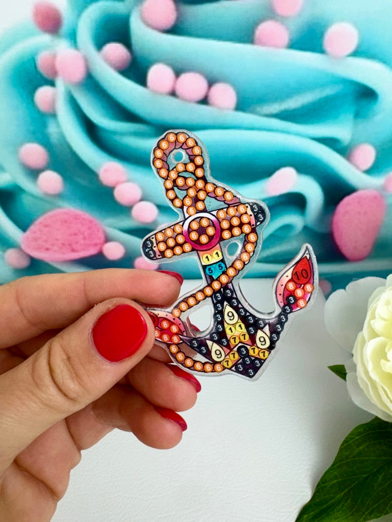 Diamond Painting Schlüsselanhänger "Anker" 5 Stück Anhänger 6x7cm (AH001)