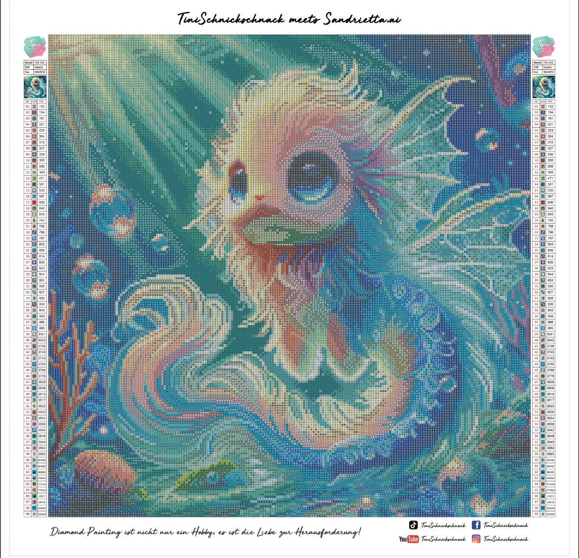 Diamond Painting Bild Wasserdrache"Luminis" von AI-Artist Sandrietta_ai (inkl. Feenstaub) 50x50cm TSS-593