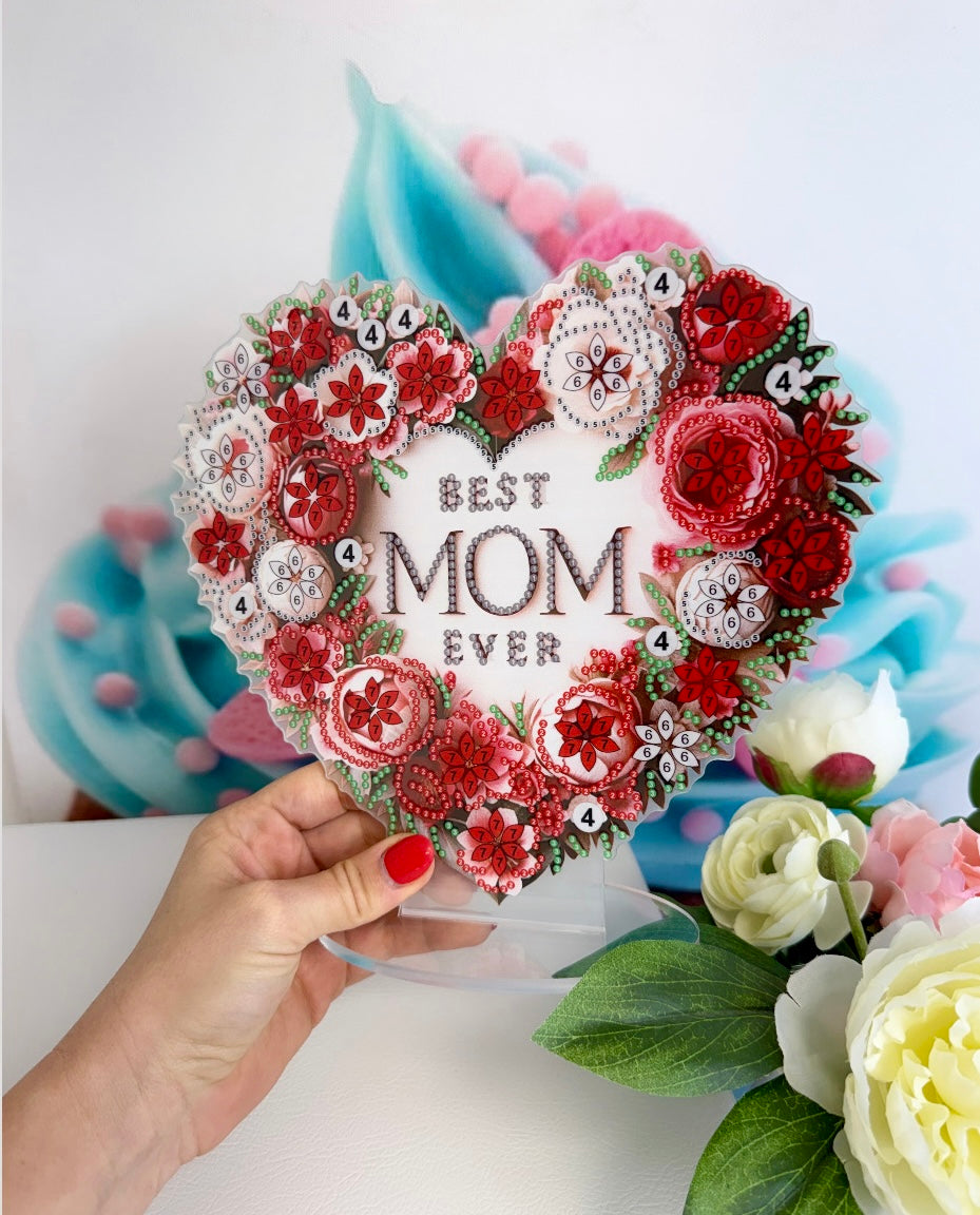 Diamond Painting Aufsteller Herz "BEST MOM" 24x22cm (AH509)