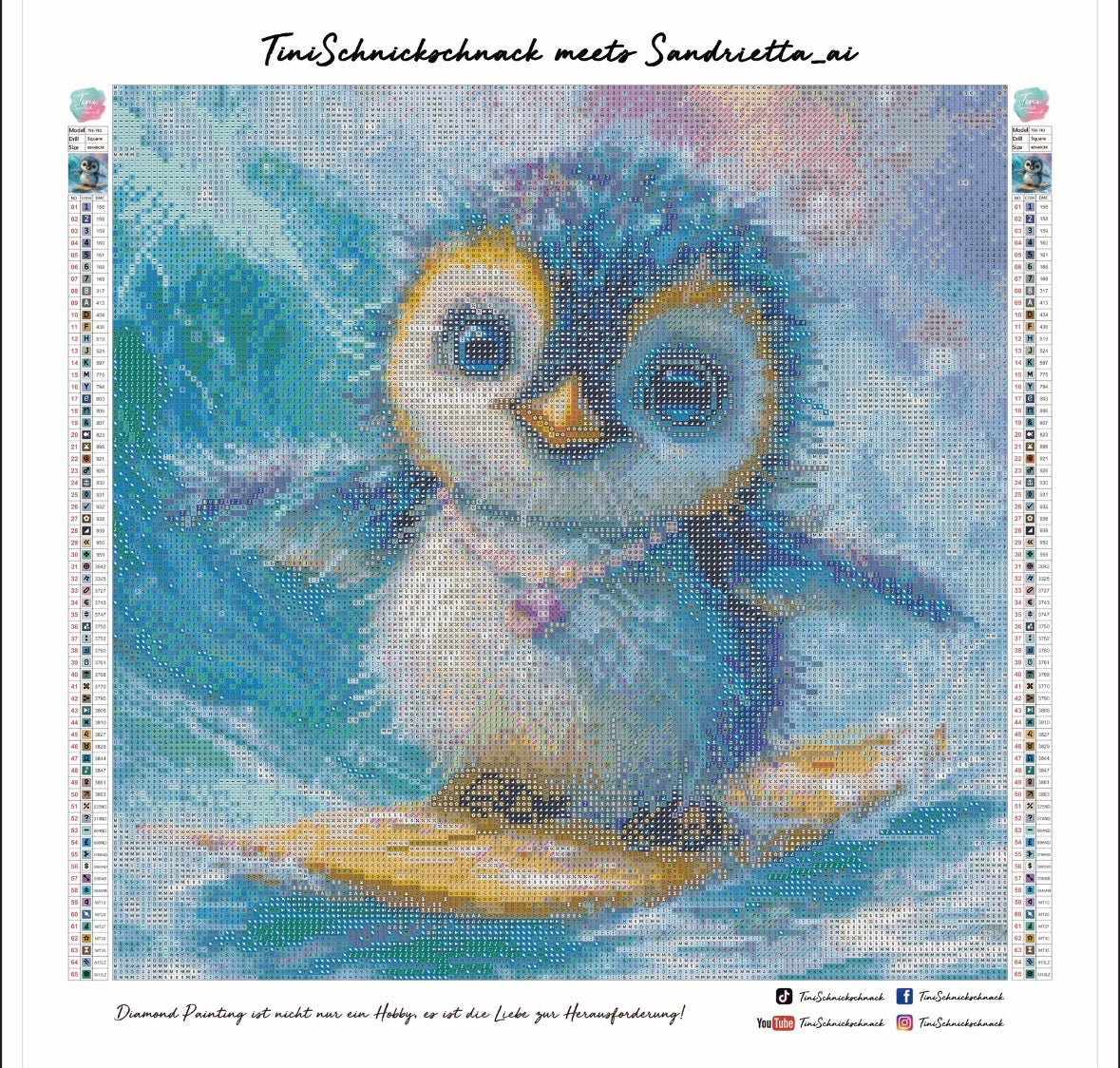 Diamond Painting Bild Pinguin „Tiki" von AI-Artist Sandrietta.ai 40x40cm (inkl. Metallic) TSS-782