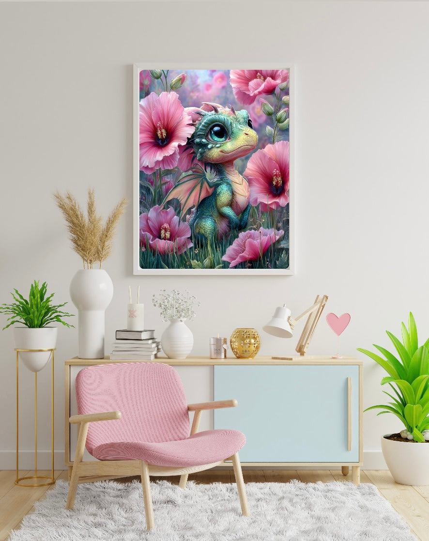 Diamond Painting Bild "Blütendrache Mavi" von AI-Artist Sandrietta_ai (inkl. Feenstaub) 40x50cm TSS-752