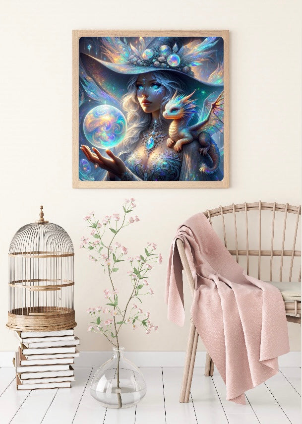 Diamond Painting Bild "Drachenhexe" von AI-Artist Sandrietta_ai 50x50cm (inkl. Neon Stones) TSS-344