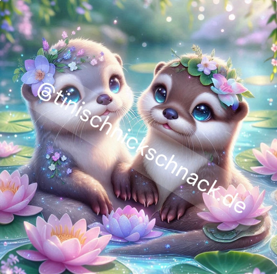 VORVERKAUF! Diamond Painting Bild Otterpärchen „Willi & Wuschi" von AI-Artist Lexxy.ai 50x50cm (inkl. Metallic) TSS-560