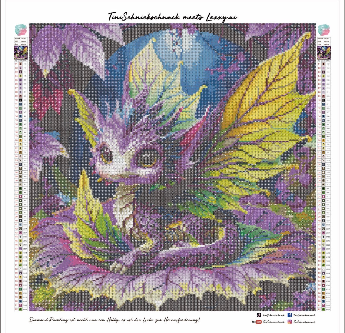 Diamond Painting Bild "Blätterdrache Baldor" von AI-Artist Sandrietta_ai (inkl. Feenstaub) 50x50cm TSS-789