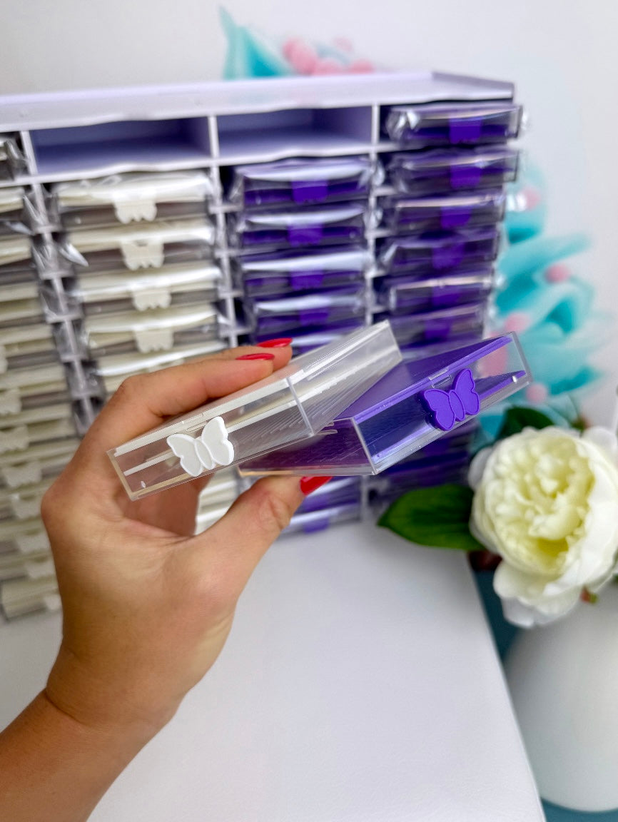 Diamond Painting TiniSchnickschnack Schiffchen Organizer - inkl. 48 Aufbewahrungstrays (weiß / lila)