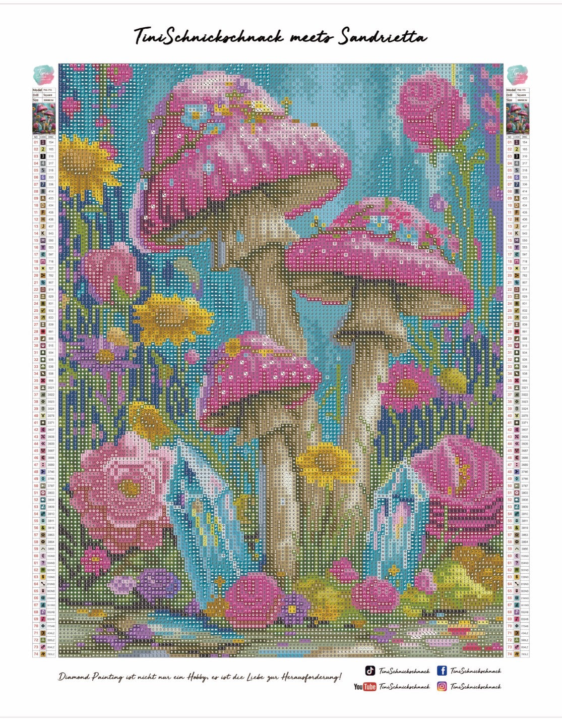 Diamond Painting Bild "Im Reich der Blütenpilze" von AI-Artist Sandrietta_ai (inkl. Feenstaub) 30x40cm TSS-755