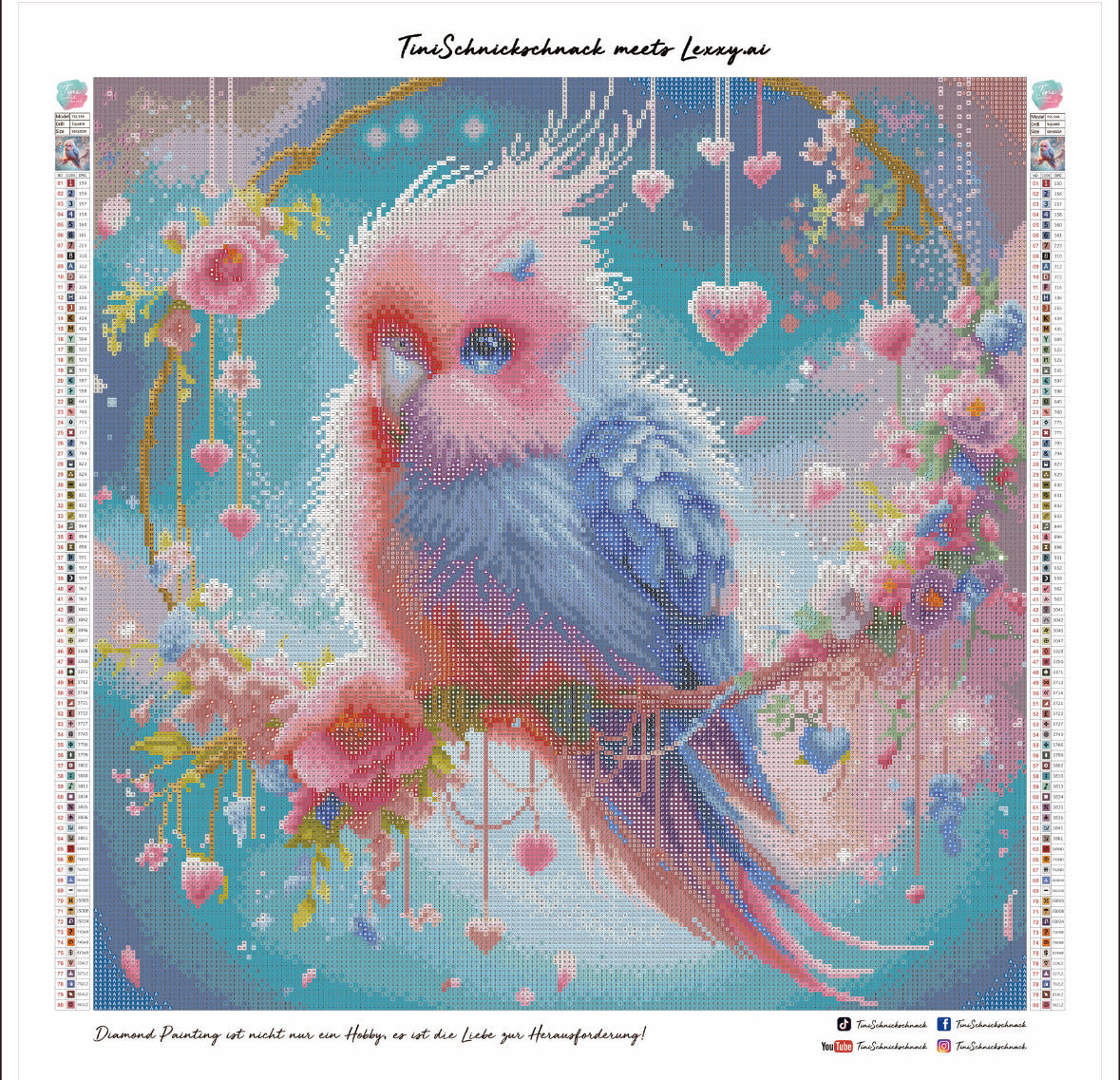 Diamond Painting Bild Wellensittich „Sky" von AI-Artist Lexxy.ai 50x50cm (inkl. Feenstaub) TSS-559