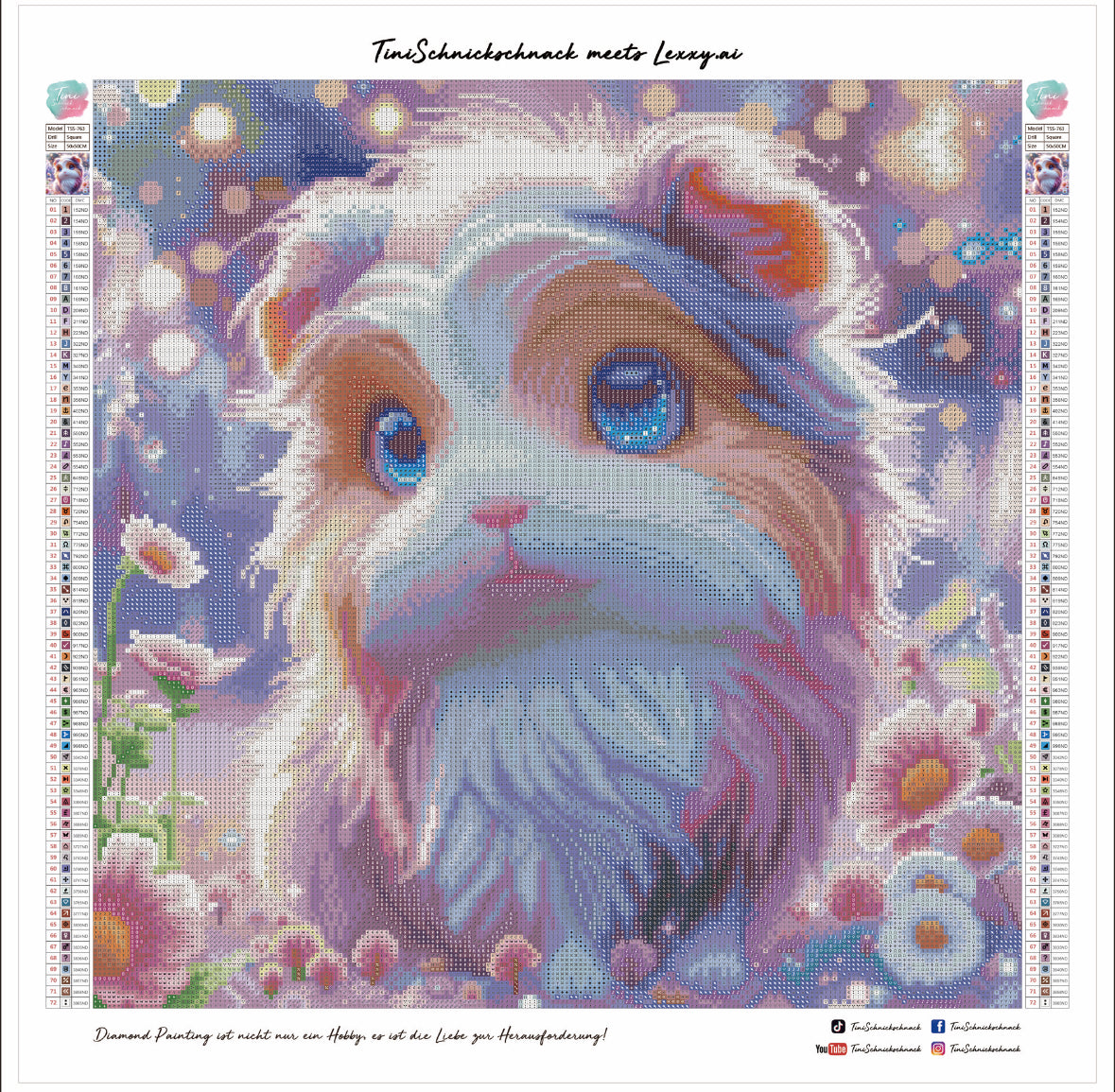 Diamond Painting Bild Meerschweinchen "Kurt" von AI-Artist Lexxy.ai 50x50cm (Full Feenstaub) TSS-763