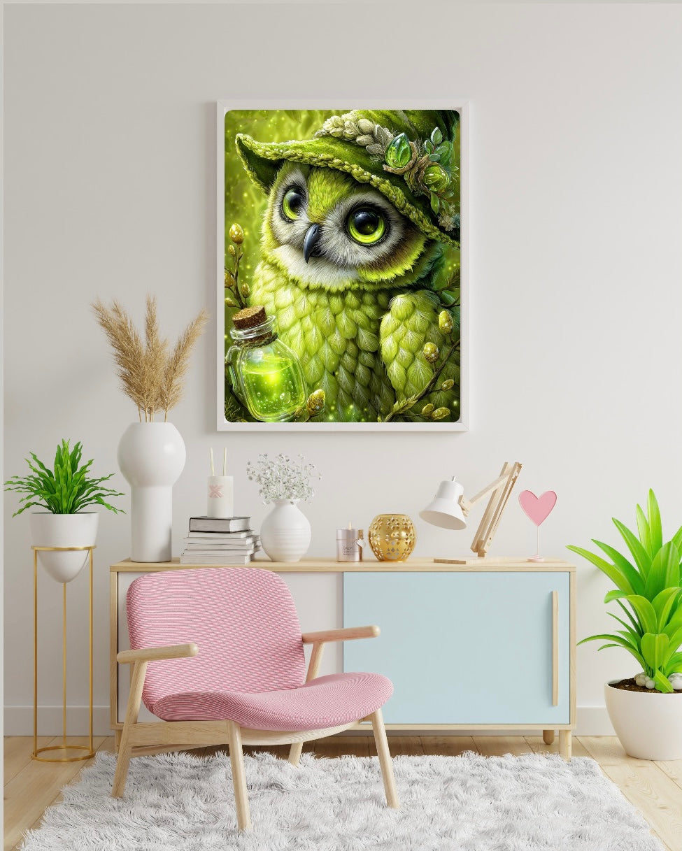 Diamond Painting Bild "Eule Smaragda" von AI-Artist Sandrietta_ai (inkl. Neon Stones) 40x60cm TSS-881
