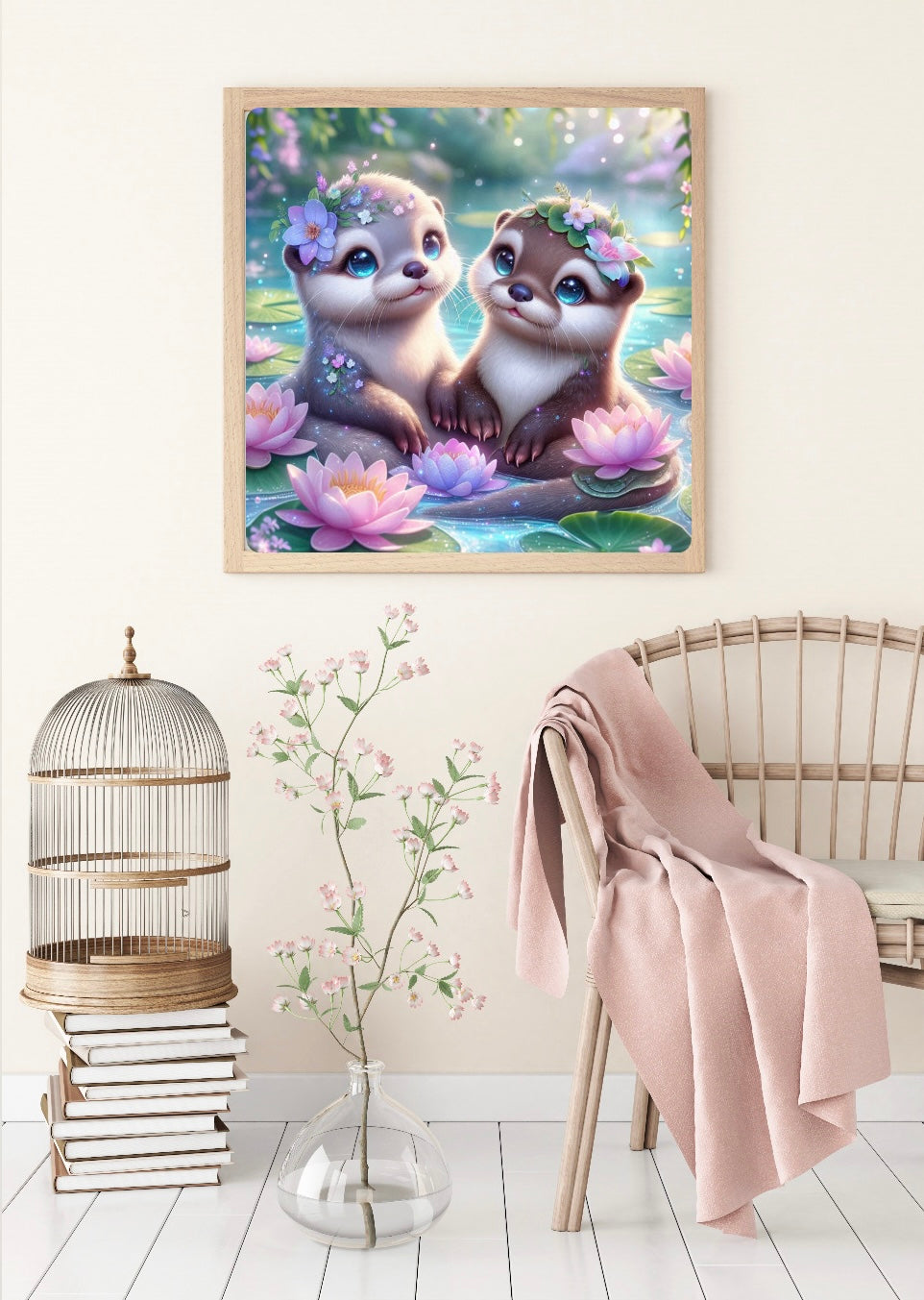 Diamond Painting Bild Otterpärchen „Willi & Wuschi" von AI-Artist Lexxy.ai 50x50cm (inkl. Metallic) TSS-560