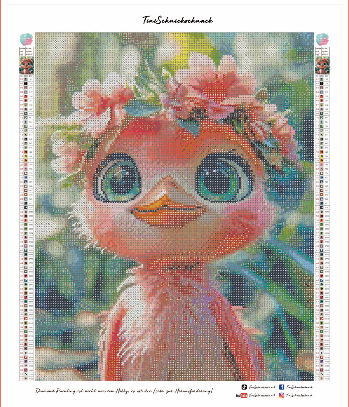 Diamond Painting Bild Vögelchen "Rosie" von TiniSchnickschnack 40x50cm (inkl. Feenstaub) TSS-649