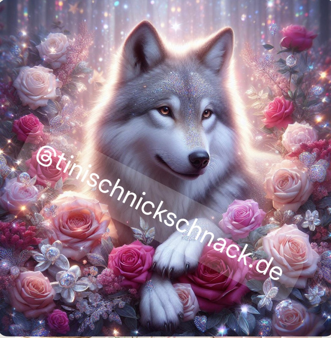 Diamond Painting Bild Wolf „Rosenwolf" von AI-Artist Lexxy.ai 50x50cm (inkl. Feenstaub Steine) TSS-564