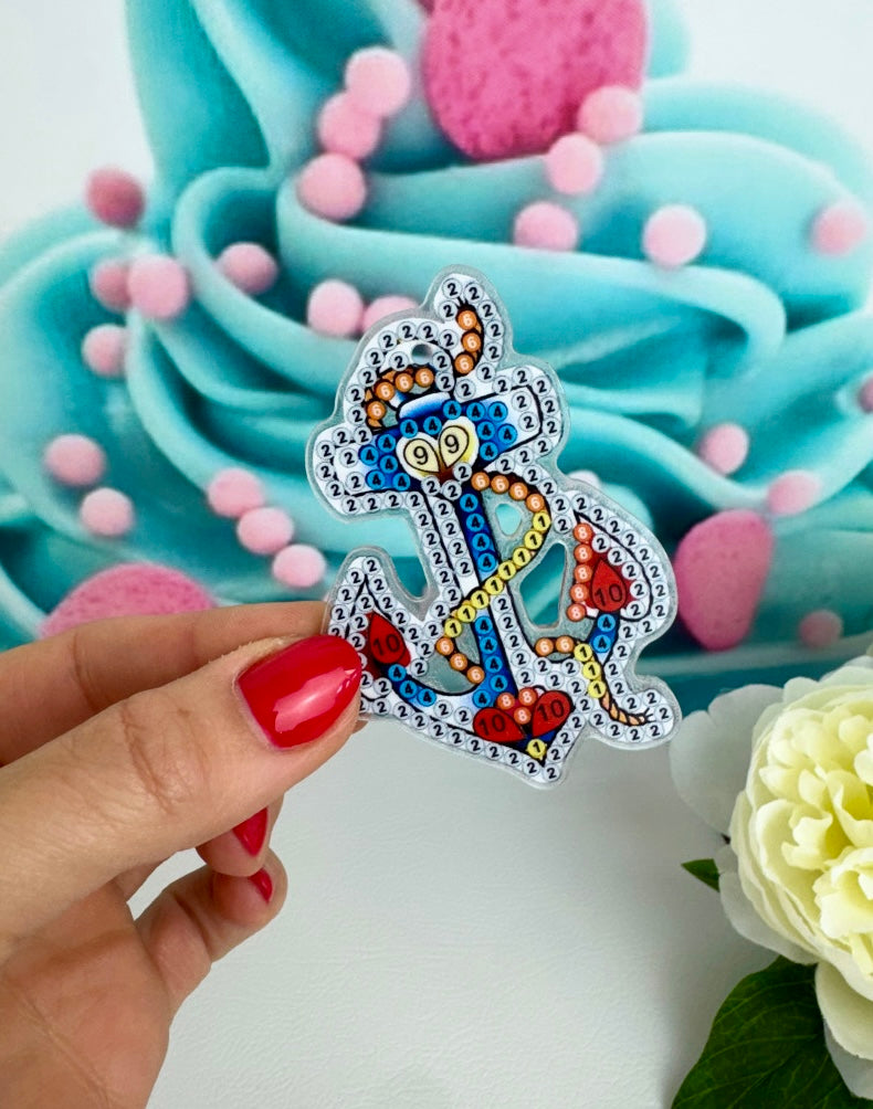 Diamond Painting Schlüsselanhänger "Anker" 5 Stück Anhänger 6x7cm (AH001)