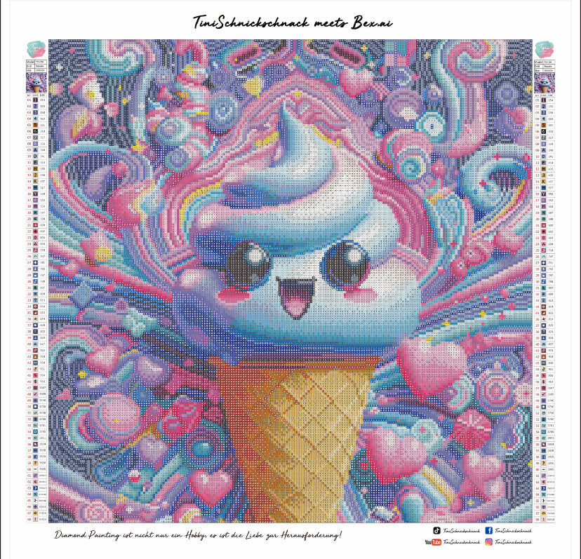 Diamond Painting Bild "Happy Icecream " von AI-Artist Bex.ai 50x50cm