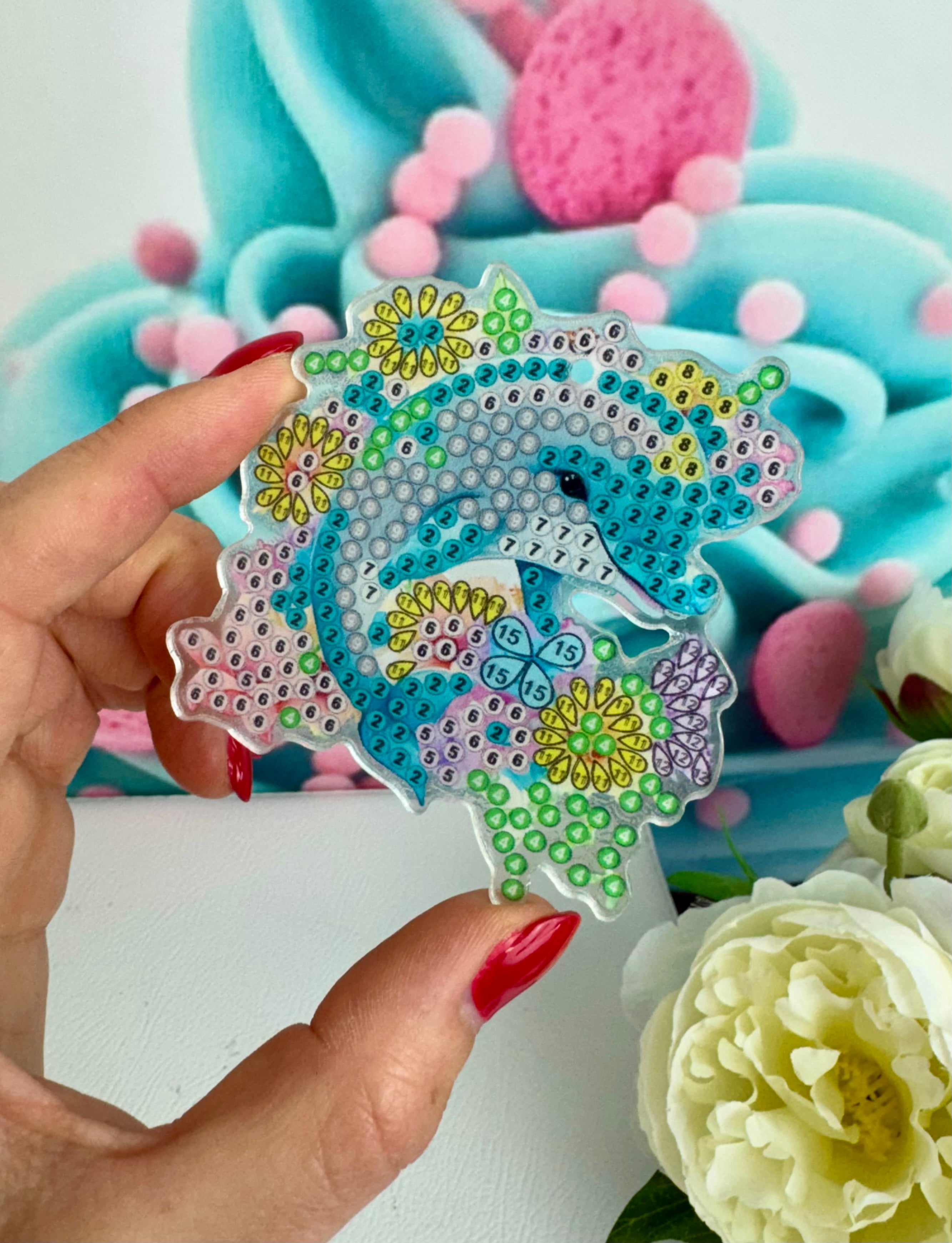Diamond Painting Schlüsselanhänger "Delfine" 6 Stück Anhänger