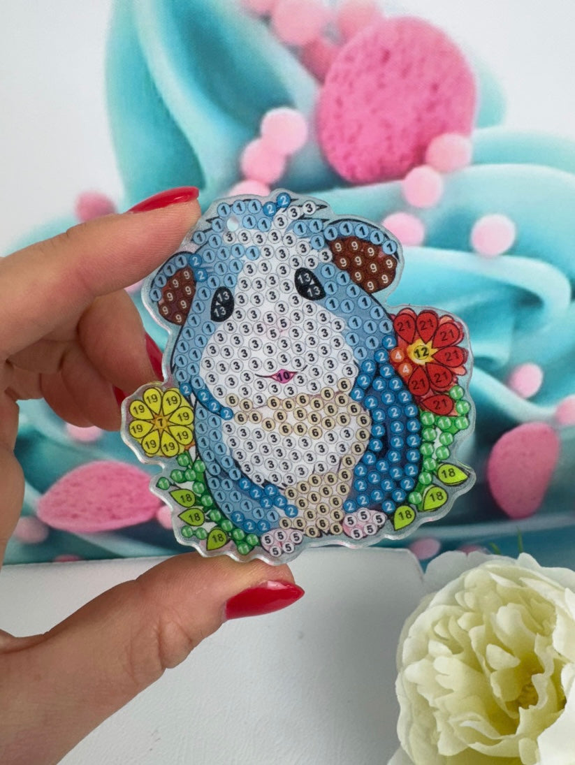 Diamond Painting Schlüsselanhänger "Meerschweinchen" 8 Stück Anhänger (AH006)