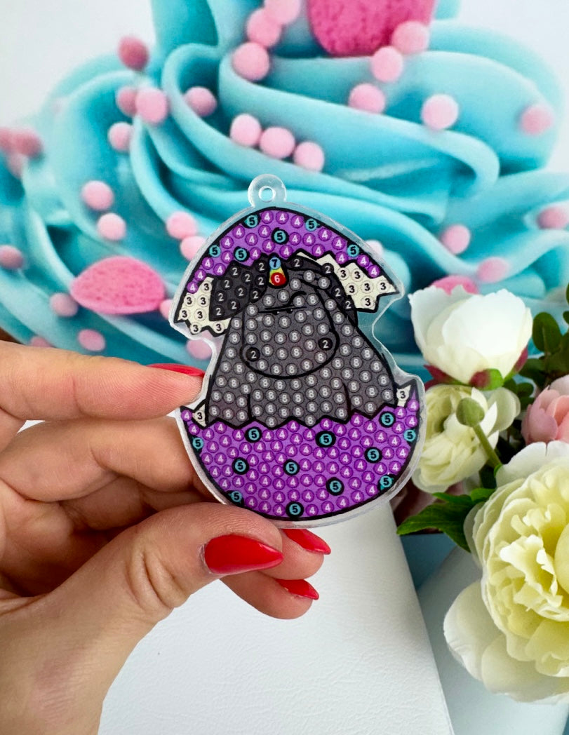 Diamond Painting Schlüsselanhänger Pummeleinhorn "Bunte Ostereier" 6 Stück Anhänger (Set) (AH528)