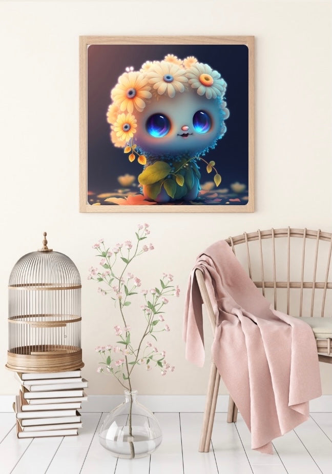 Diamond Painting Bild "Blümi" von AI-Artist Sandrietta_ai 50x50cm (eckige Steine) mit Metallic Steinen