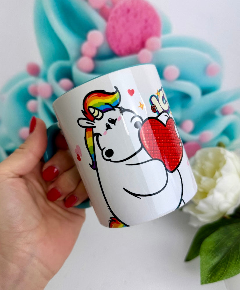 TiniSchnickschnack Pummeleinhorn "Ich liebe dich.." - Tasse 330ml türkis