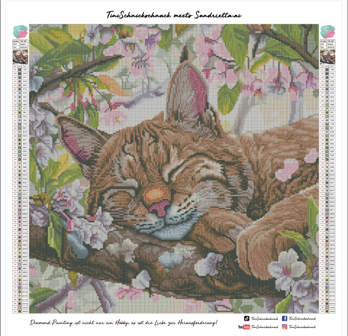 Diamond Painting Bild "Schlummer Luchs" von AI-Artist Sandrietta_ai (inkl. Feenstaub) 50x50cm TSS-597