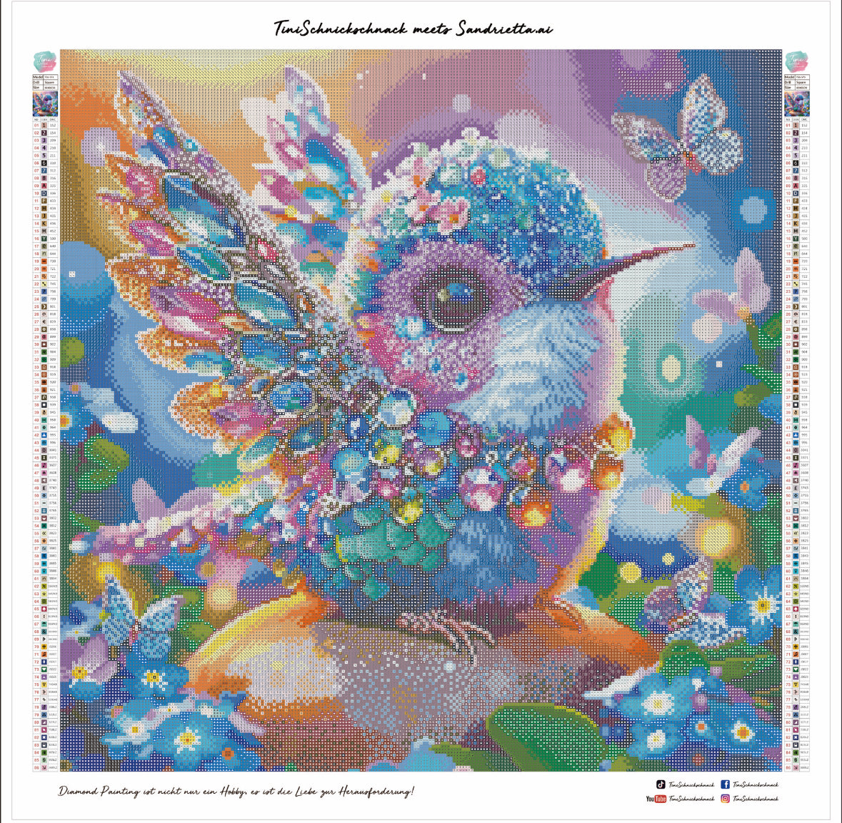 Diamond Painting Bild "Kolibri" von AI-Artist Sandrietta_ai 60x60cm (Sondersteine-Special) TSS-573