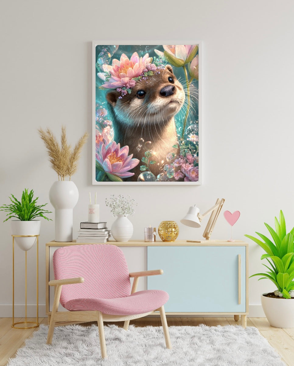 Diamond Painting Bild "Otter im Seerosenteich" von AI-Artist Sandrietta_ai (FULL STRASS) 40x60cm TSS-879