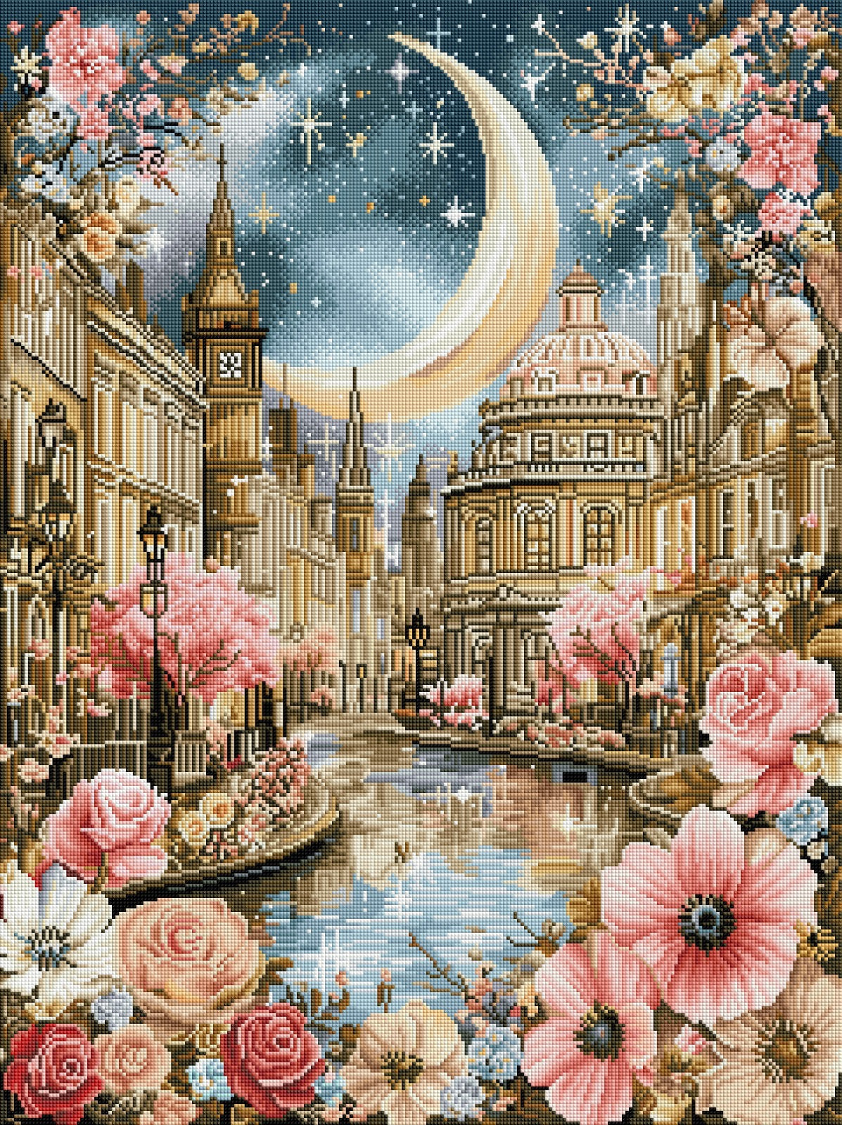 Diamond Painting Bild "Mondsichel überm Fluss" von AI-Artist CleoDora (Sondersteine Special) 60x80cm TSS-917