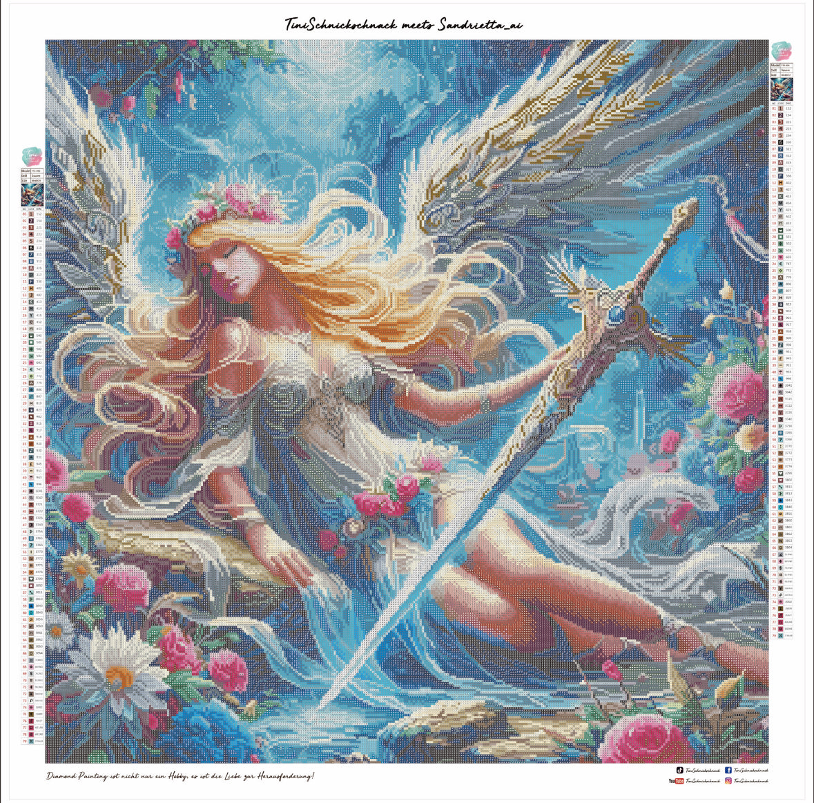 Diamond Painting Bild Engelskämpferin "Seraphina" von AI-Artist Sandrietta_ai 80x80cm (inkl. Metallic) TSS-494