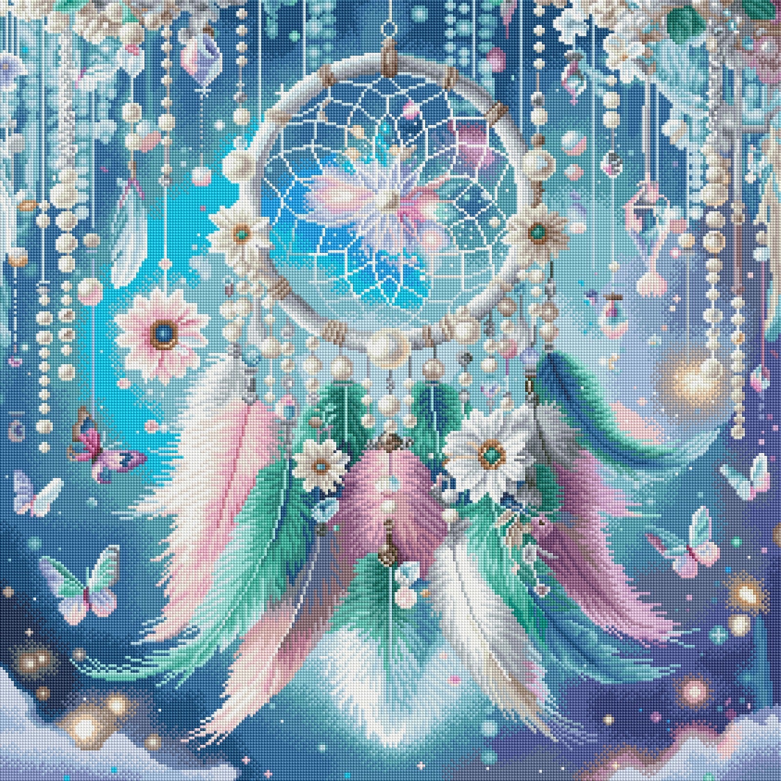 Diamond Painting Bild Traumfänger "Federtraum" von AI-Artist Lexxy.ai 70x70cm (inkl. Feenstaub) TSS-621