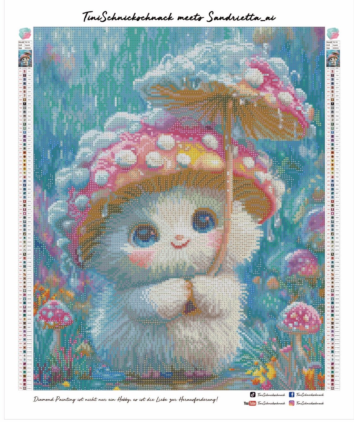 Diamond Painting Bild "Pilz Puffy" von AI-Artist Sandrietta_ai (inkl. Feenstaub) 40x50cm TSS-743