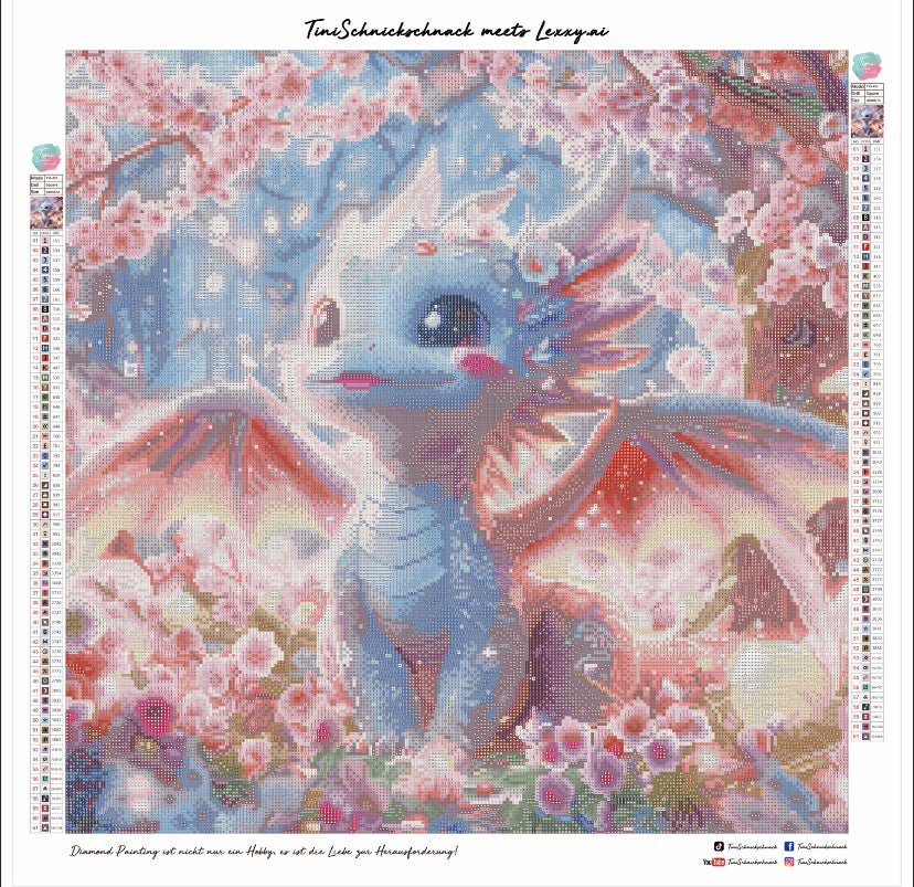 Diamond Painting Bild "Drache Flori" von AI-Artist Lexxy.ai 60x60cm (inkl. Metallic) TSS-452