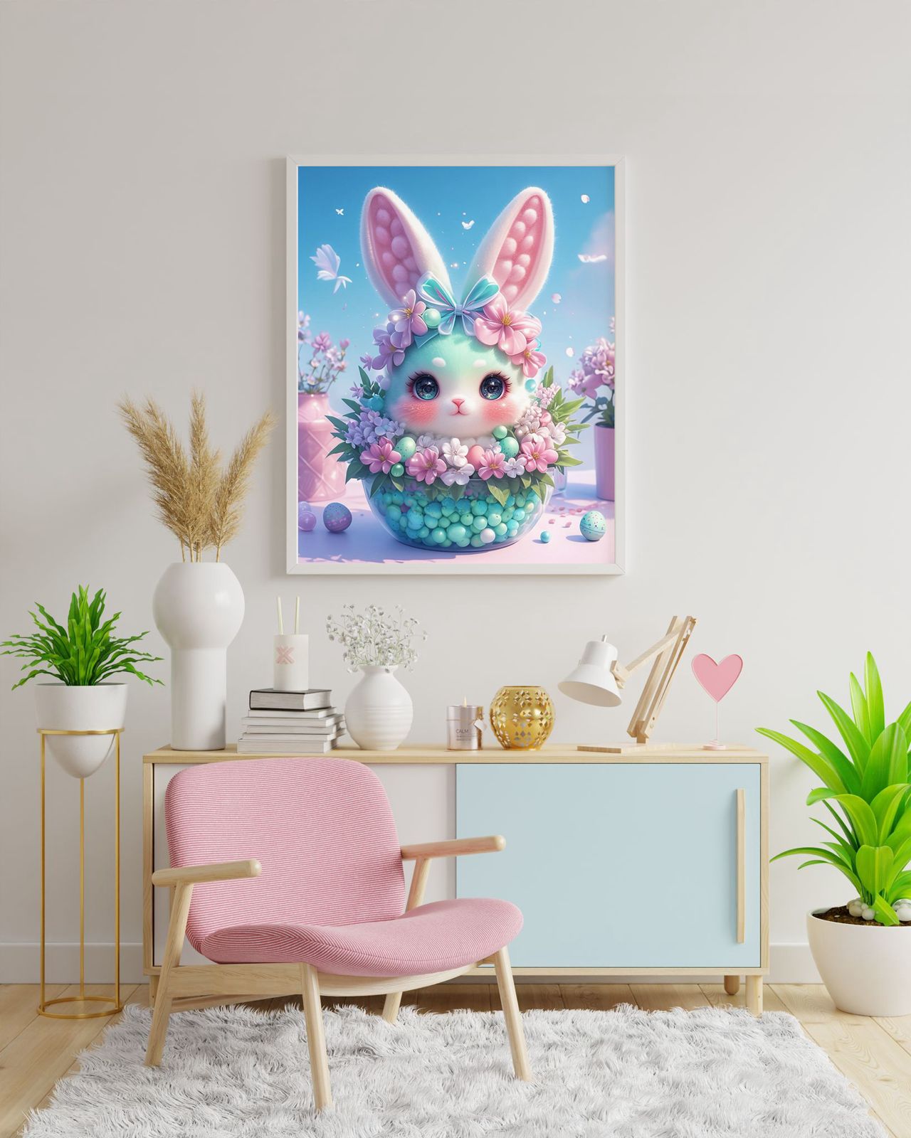 Diamond Painting Bild "Osterhasi im Körbchen" von AI-Artist Bex.ai 40x50cm (inkl. Fairy Stones) TSS-488