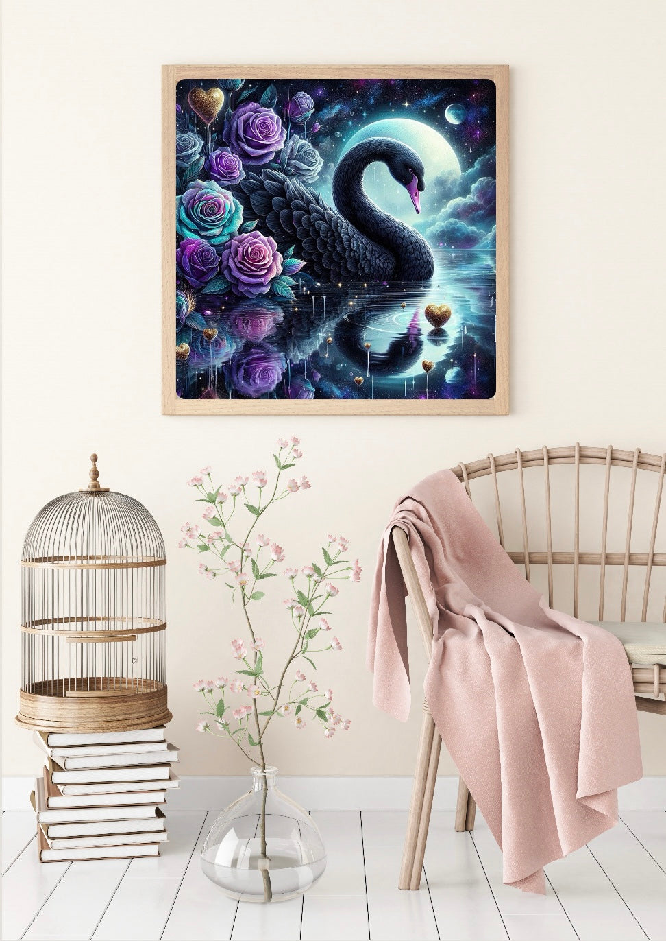 Diamond Painting Bild "Black Swan" von AI-Artist Sandrietta_ai (Sondersteine Special) 60x60cm TSS-582