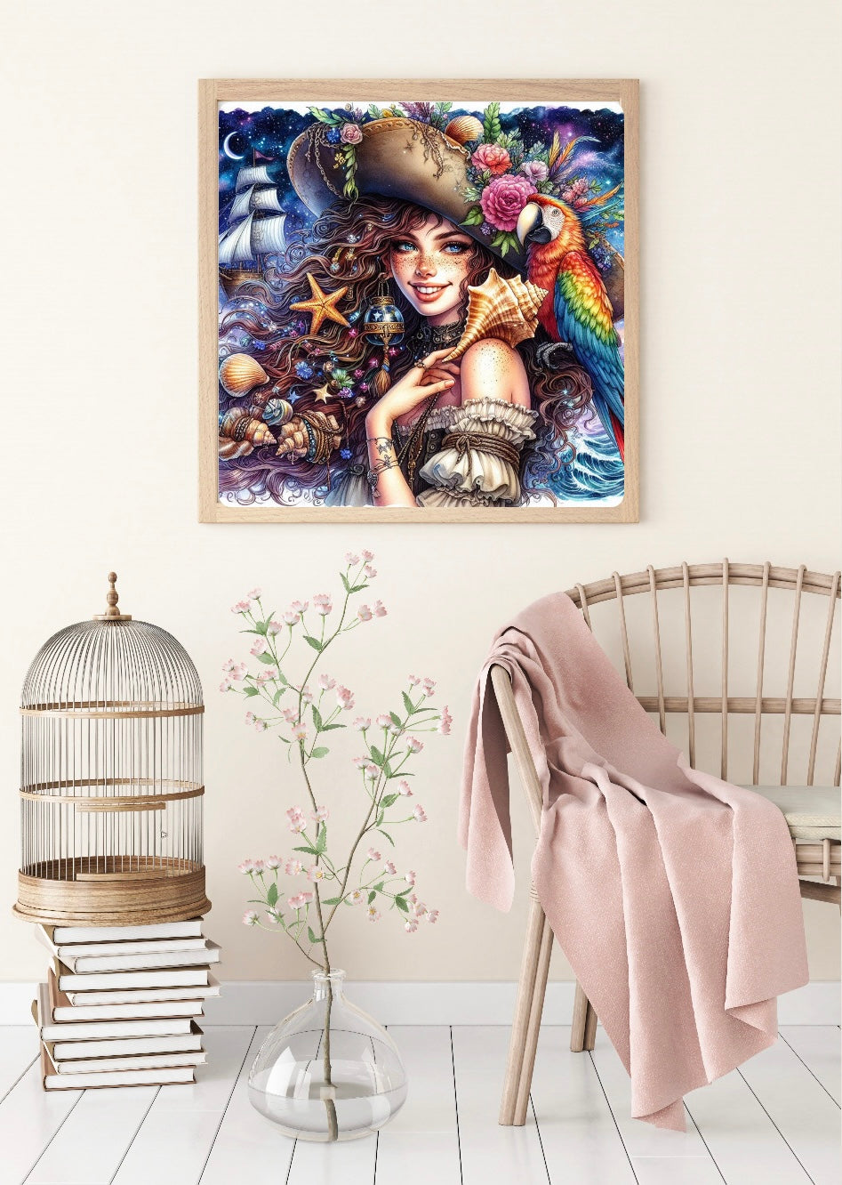 Diamond Painting Bild Piratenbraut "Paula" von AI-Artist Sandrietta.ai 60x60cm (inkl. Fairy Dust) TSS-493