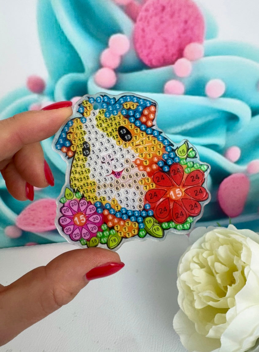 Diamond Painting Schlüsselanhänger "Meerschweinchen" 8 Stück Anhänger (AH006)