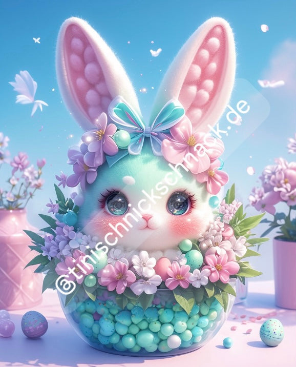 Diamond Painting Bild "Osterhasi im Körbchen" von AI-Artist Bex.ai 40x50cm (inkl. Fairy Stones) TSS-488