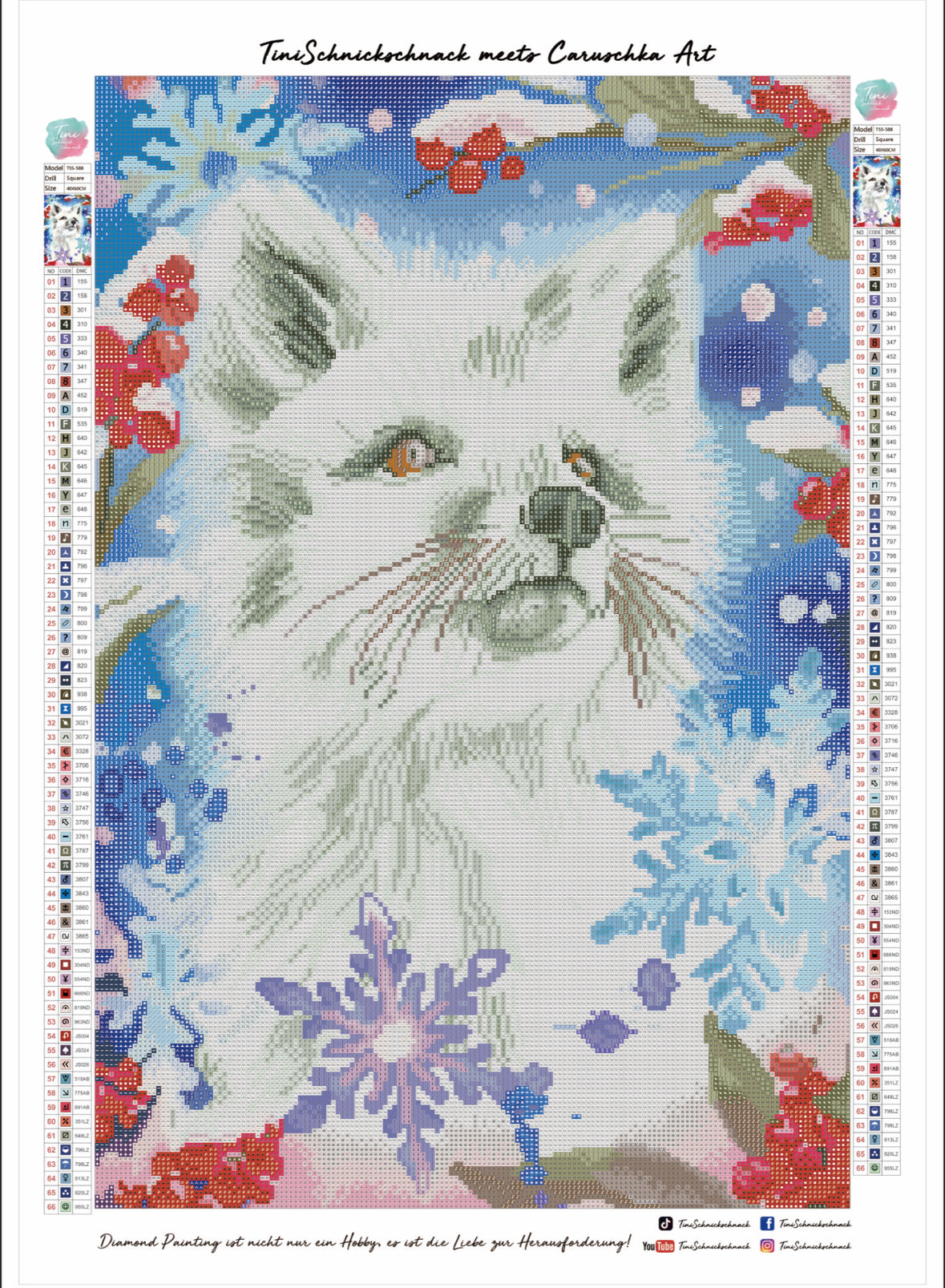 Diamond Painting Bild "Schneefuchs" von Tattoo Artist Caruschka 40x60cm (Sondersteine Special) TSS-588