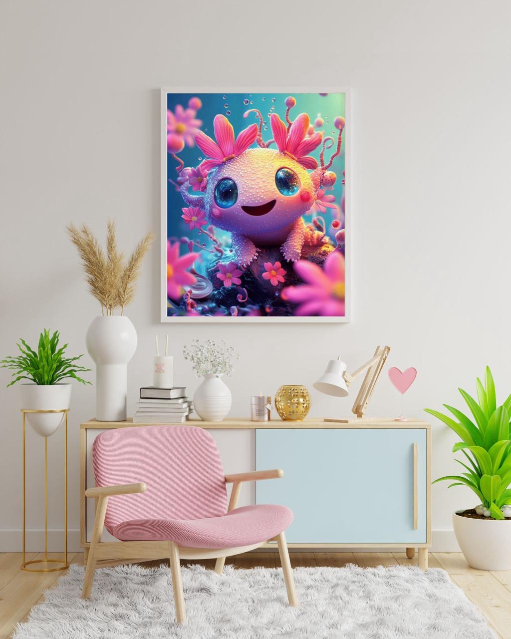 Diamond Painting Bild Axolotl "Sunny" von AI-Artist Bex.ai 40x50cm (inkl. Metallic Stones)