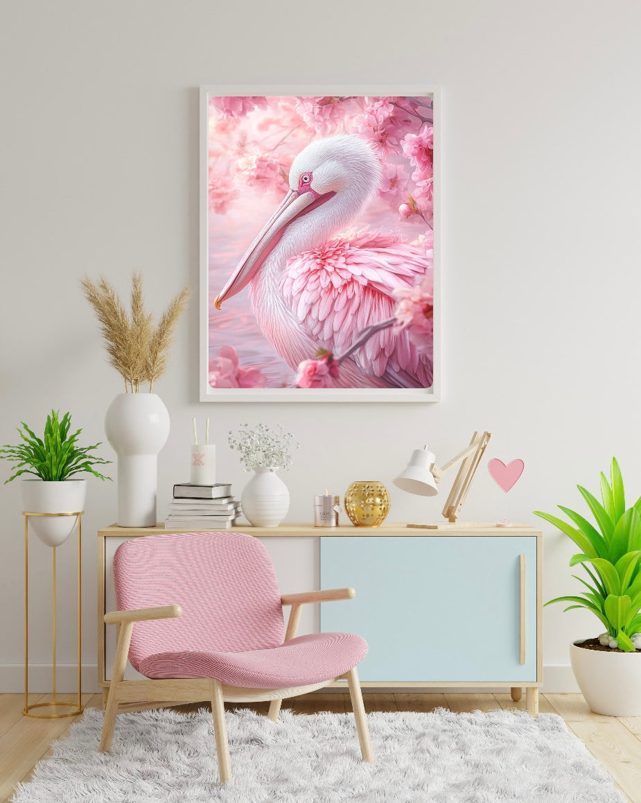 Diamond Painting Bild "Pinky Pelikan" von AI-Artist Sandrietta_ai (inkl. Feenstaub) 40x50cm TSS-662
