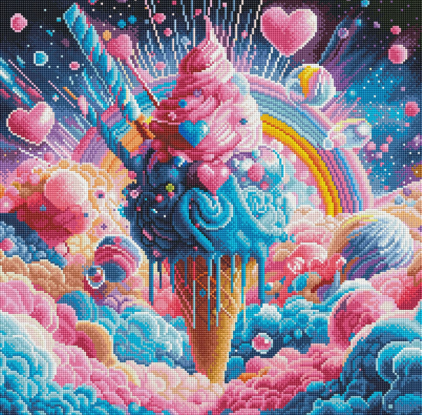 Diamond Painting Bild "Ice Cream in Heaven" von AI-Artist Bex.ai 50x50cm