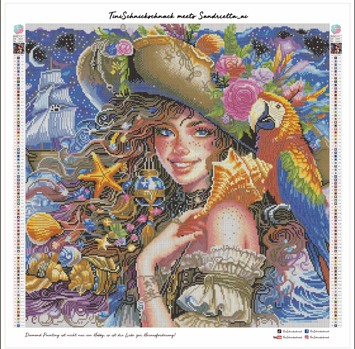 Diamond Painting Bild Piratenbraut "Paula" von AI-Artist Sandrietta.ai 60x60cm (inkl. Fairy Dust) TSS-493