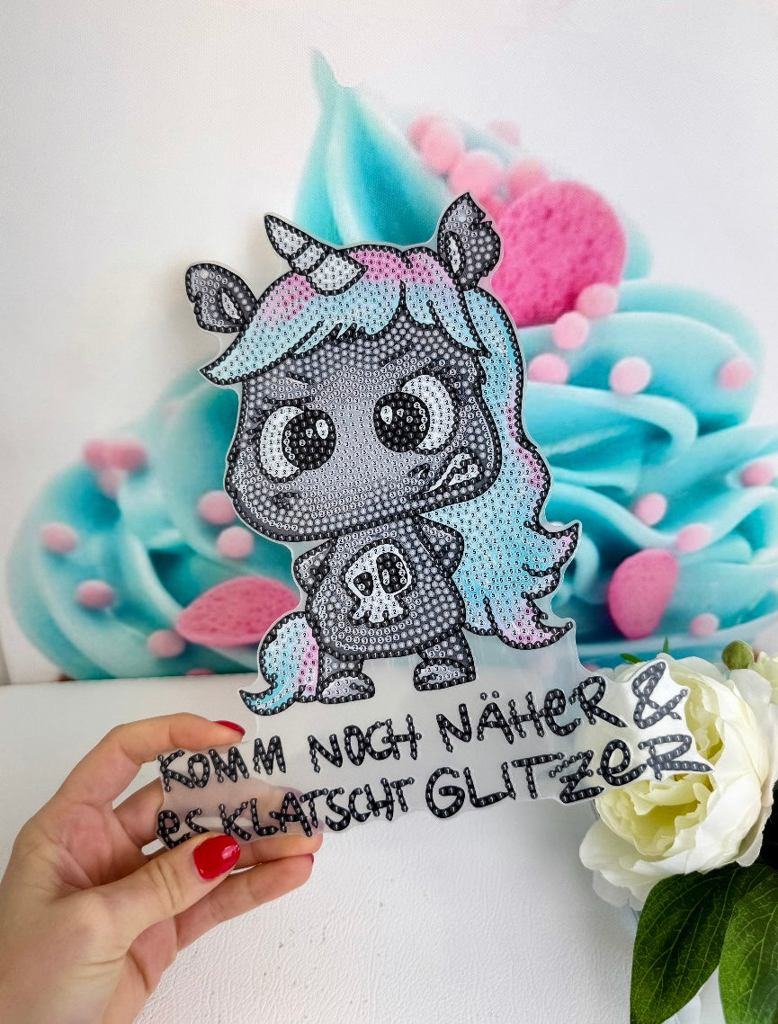 Diamond Painting Anhänger Schnubbi Einhorn "Klatscht Glitzer" 18x25cm